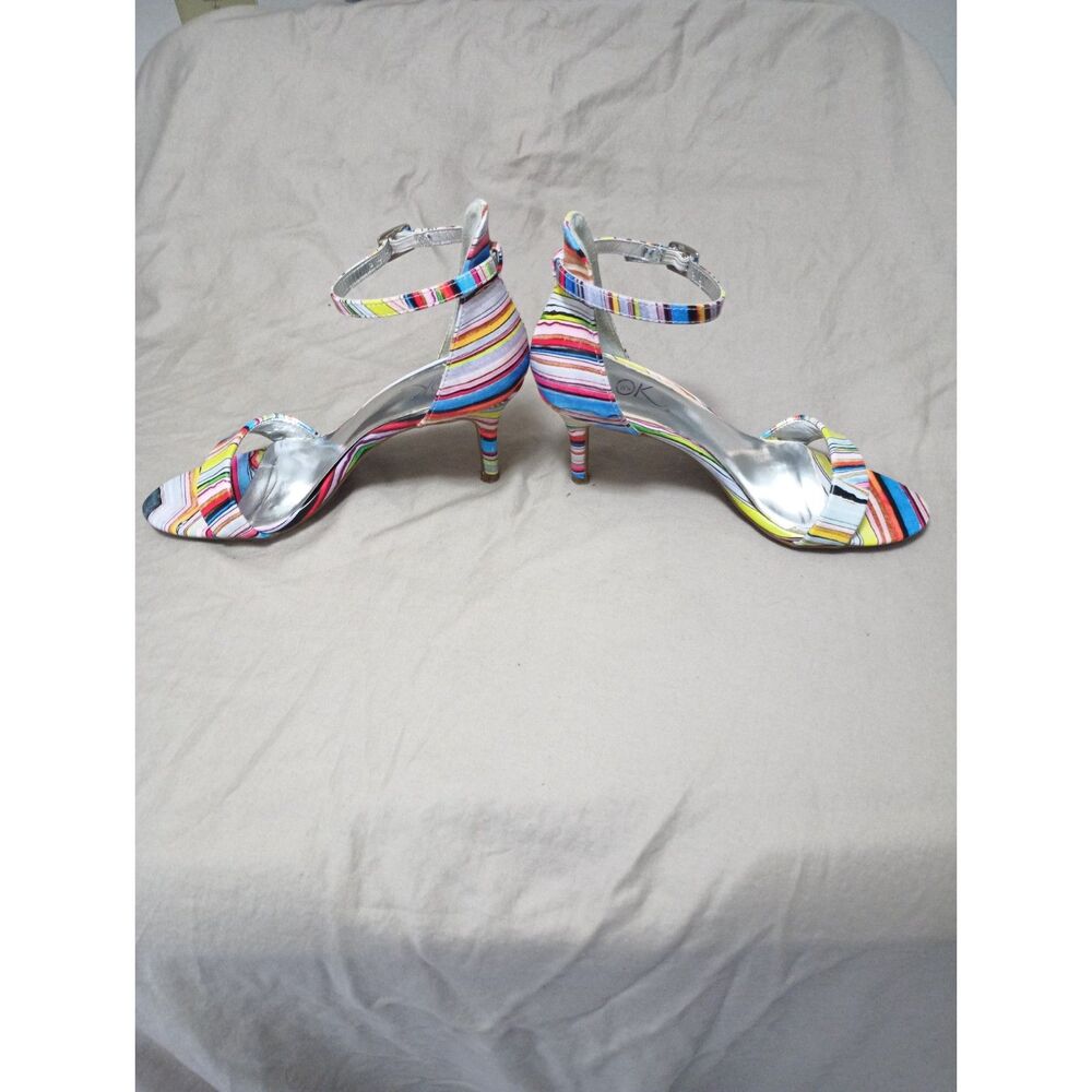it's OK Multi-Stripe Open Toe Ankle Strap Heels Women's 8M - Picture 4 of 7